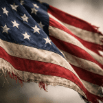 will the American empire end in poverty and despair concept with worn US flag