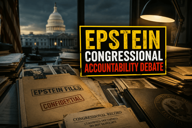 Epstein congressional accountability debate and political investigation documents in Washington offices
