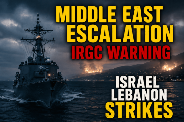IRGC warning escalation Middle East naval tension Lebanon strikes geopolitical crisis