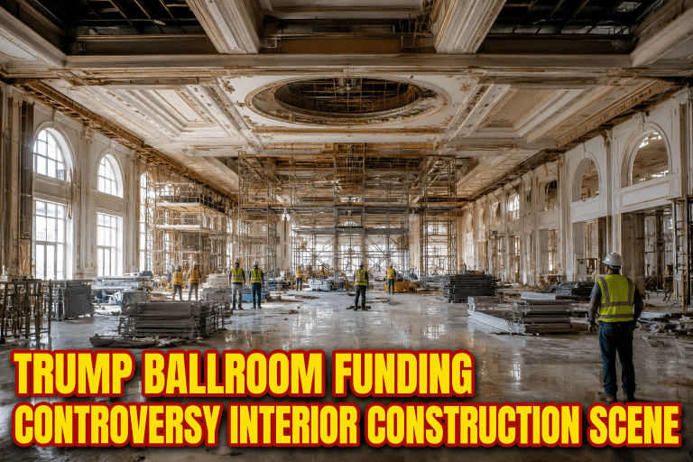 Trump ballroom funding controversy interior construction scene