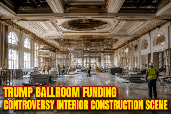 Trump ballroom funding controversy interior construction scene