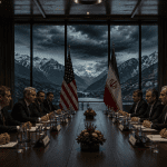 U.S. and Iranian delegations meeting in Switzerland under tense conditions amid regional conflict uncertainty.