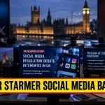 Keir Starmer social media ban UK investigative newsroom scene showing UK digital regulation debate and platform tension between government and tech leaders