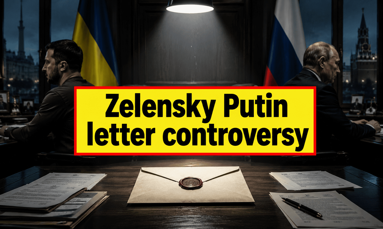 Investigative scene showing symbolic letter between Ukraine and Russia leaders highlighting Zelensky Putin letter controversy