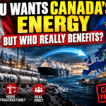 Canada EU energy alliance illustration showing Canadian LNG, pipelines and energy exports crossing the Atlantic toward Europe.