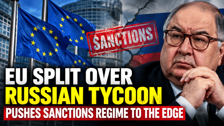 European Union flags representing the EU Russia sanctions dispute over Russian businessman Alisher Usmanov and the sanctions renewal deadline.