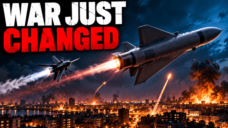 Jet-powered Russian attack drone flying over Ukraine as air-defence systems attempt to intercept it, illustrating the rapidly evolving future of drone warfare.