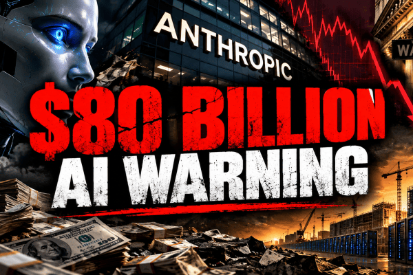 Dramatic illustration of Anthropic's $80 billion reported loss and the financial risks surrounding the artificial intelligence investment boom.