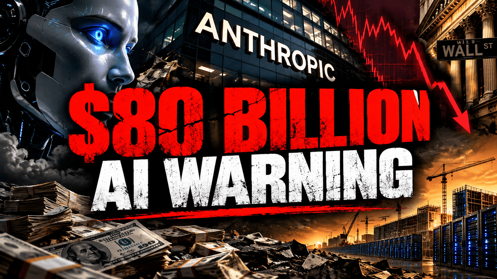 Dramatic illustration of Anthropic's $80 billion reported loss and the financial risks surrounding the artificial intelligence investment boom.