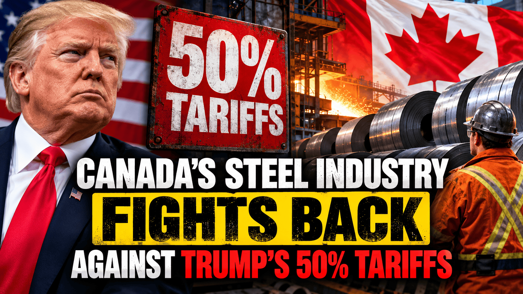 Canadian steel factory with molten steel production representing Canada's steel industry fighting Trump tariffs
