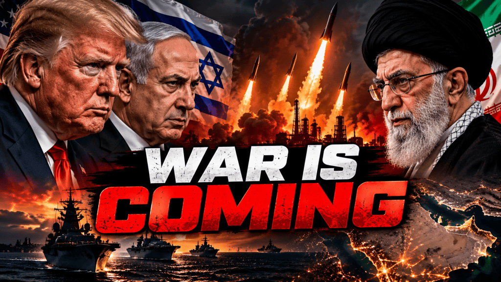Dramatic illustration of Iran war escalation involving the United States and Israel