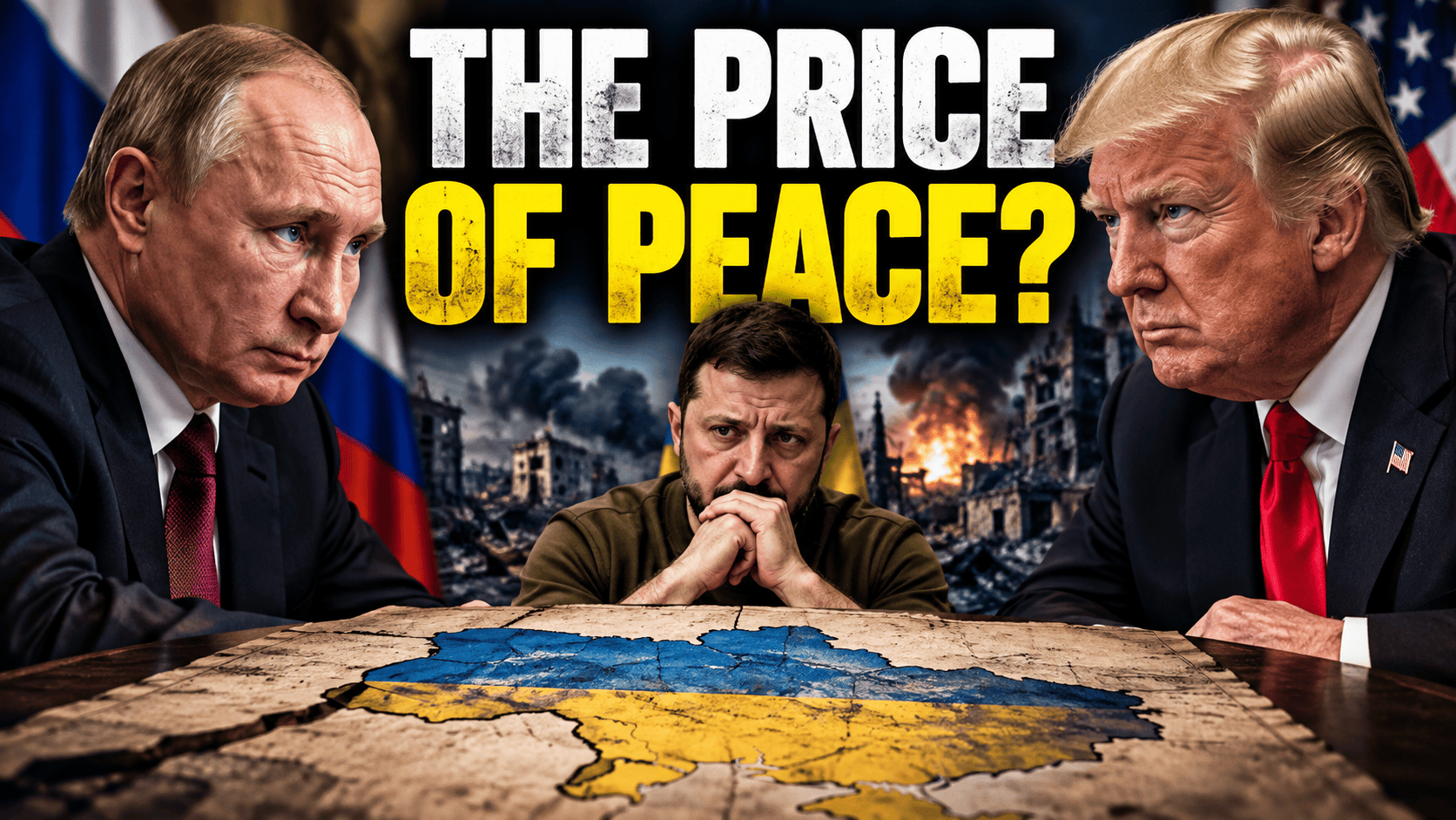 Vladimir Putin and Donald Trump in a symbolic illustration of Ukraine peace negotiations and diplomatic tensions.