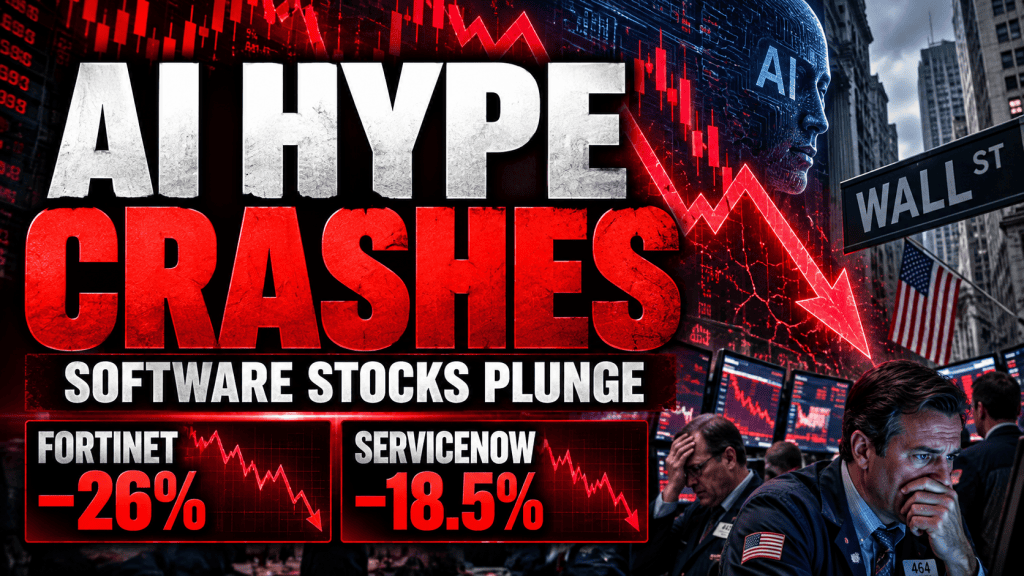 Software stocks crash as Fortinet and ServiceNow shares plunge amid Wall Street concerns about artificial intelligence valuations.