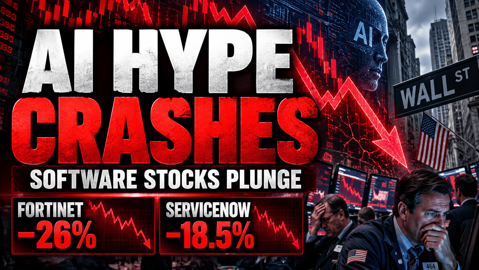 Software stocks crash as Fortinet and ServiceNow shares plunge amid Wall Street concerns about artificial intelligence valuations.