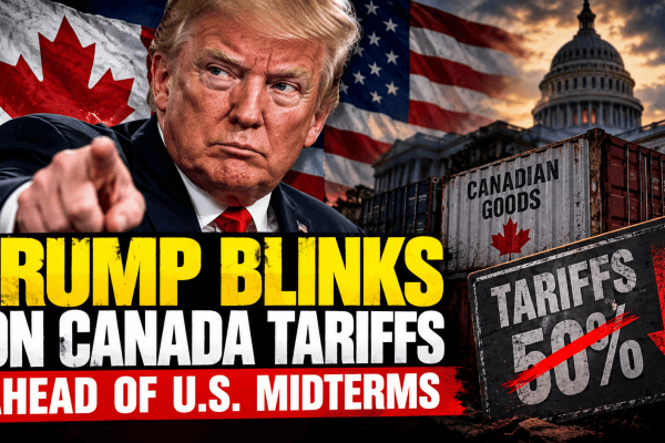Donald Trump and Canadian flag representing U.S. tariff exemptions on Canadian goods ahead of the 2026 midterm elections.
