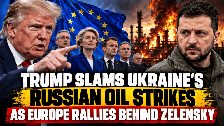 Donald Trump and Volodymyr Zelensky amid tensions over Ukrainian strikes on Russian oil refineries and European Union support.