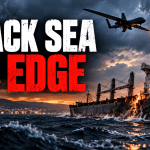 Commercial cargo ship under drone attack in the Black Sea near Bulgaria, illustrating growing NATO maritime security concerns.